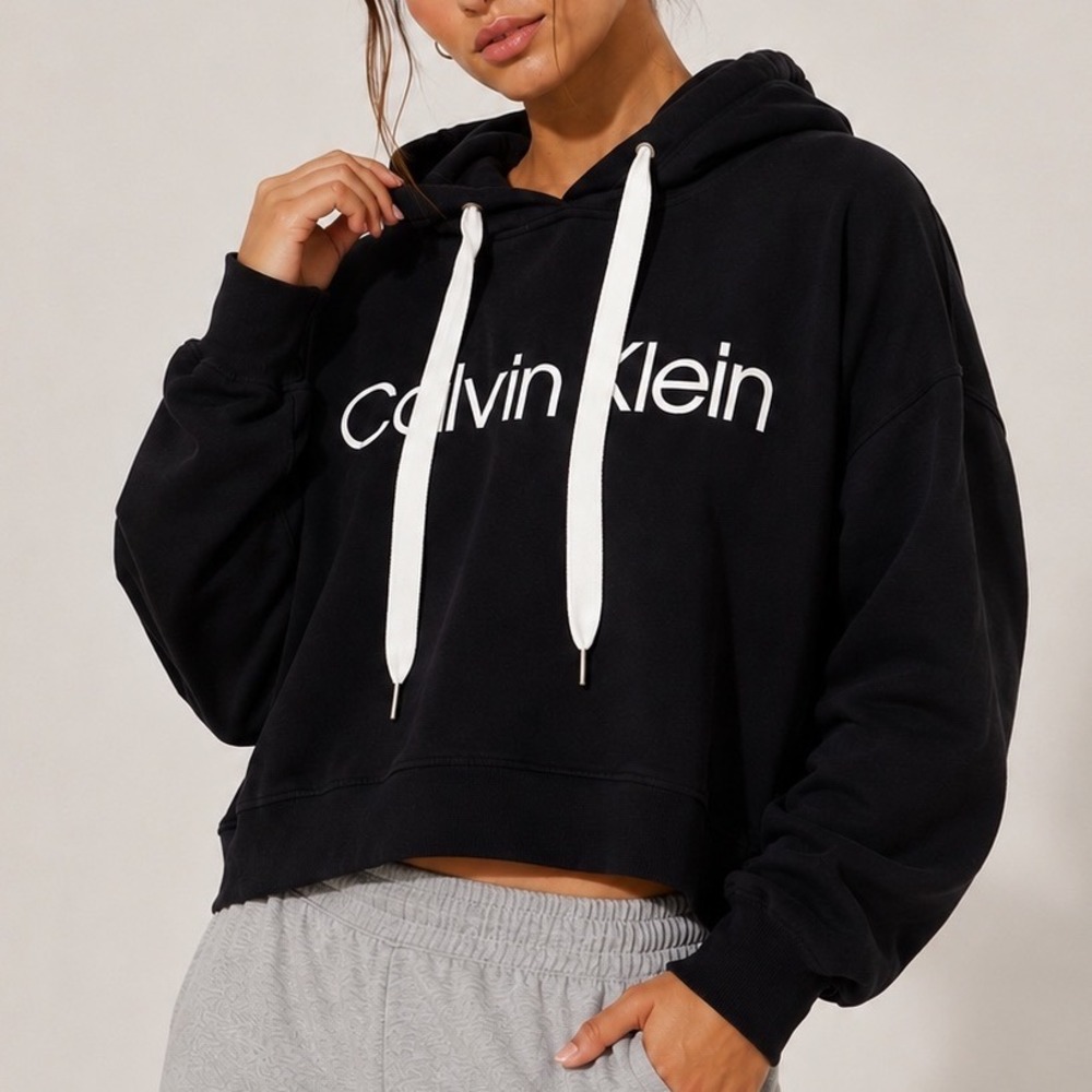 Calvin Klein Performance Women's XL Black Logo Cropped Oversized Hoodie